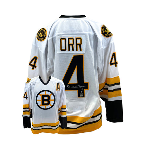 Bobby Orr Signed Jersey Bruins "Heroes of Hockey" White Adidas Classics 1975-1976 - Frameworth Sports Canada 