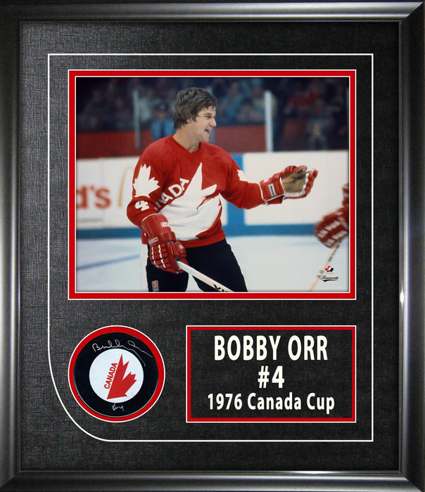 Bobby Orr Signed Puck Framed with 8x10 Team Canada 1976 Canada Cup