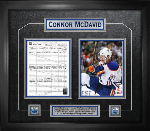 Connor McDavid Edmonton Oilers Framed First Goal Scoresheet Collage - Frameworth Sports Canada 