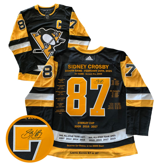 Sidney Crosby Signed Milestone Jersey 1000 Games Penguins Adidas LE87 - Frameworth Sports Canada 