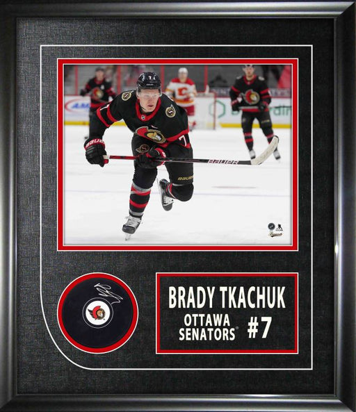 Brady Tkachuk Signed Framed Ottawa Senators Puck - Frameworth Sports Canada 