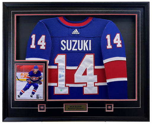 Nick Suzuki Signed Framed Montreal Canadiens Blue Reverse Retro Adidas Authentic Jersey - Frameworth Sports Canada 