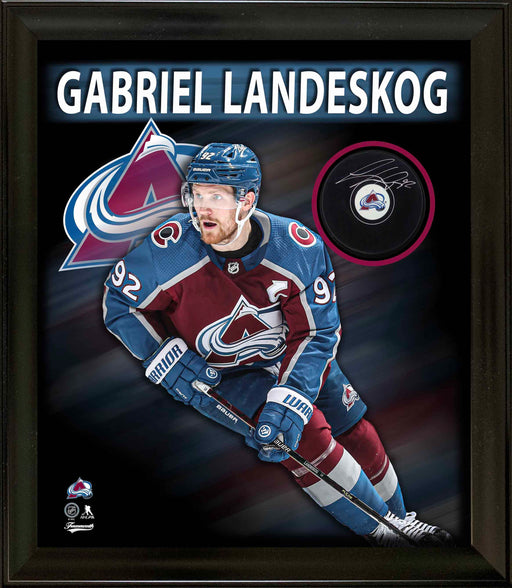 Gabriel Landeskog Signed Framed PhotoGlass Colorado Avalanche Puck - Frameworth Sports Canada 