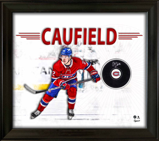 Cole Caufield Signed White PhotoGlass Framed Montreal Canadiens Puck - Frameworth Sports Canada 