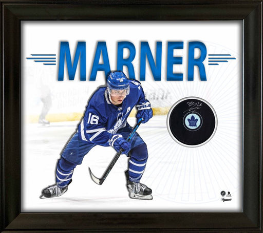 Mitch Marner Signed White PhotoGlass Framed Toronto Maple Leafs Puck - Frameworth Sports Canada 