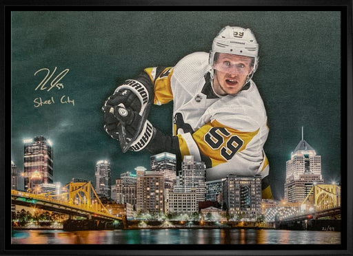 Jake Guentzel Pittsburgh Penguins Signed Framed 20x29 Skyline Canvas LE/99 - Frameworth Sports Canada 