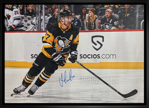 Jeff Carter Pittsburgh Penguins Signed 20x29 Framed Canvas Penguins Black-H Skating - Frameworth Sports Canada 