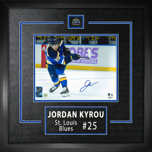 Jordan Kyrou St. Louis Blues Signed Framed 8x10 Shooting Photo - Frameworth Sports Canada 