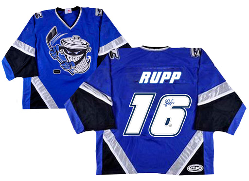 Mike Rupp Signed Danbury Trashers Blue Game Model Jersey - Frameworth Sports Canada 