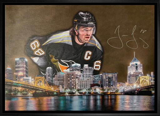 Jaromir Jagr Signed Framed 20x29 Pittsburgh Penguins Skyline Canvas Limited Edition /68 - Frameworth Sports Canada 