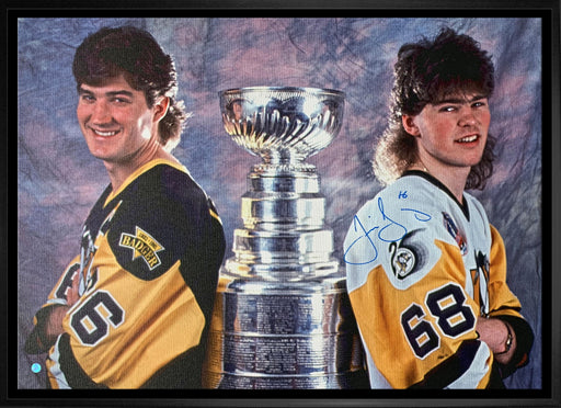 Jaromir Jagr Signed Framed 20x29 Pittsburgh Penguins Cup Pose with Mario Lemieux Canvas - Frameworth Sports Canada 