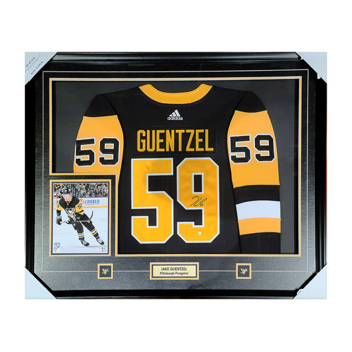Jake Guentzel Signed Framed Pittsburgh Penguins Black Adidas Authentic Jersey - Frameworth Sports Canada 