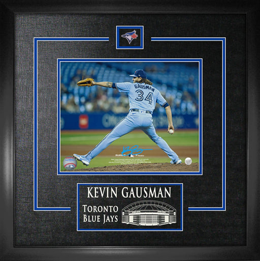 Kevin Gausman Signed Framed 8x10 Toronto Blue Jays Light Blue Wind Up Back view Photo - Frameworth Sports Canada 
