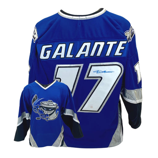 AJ Galante Signed Danbury Trashers Blue Game Model Jersey - Frameworth Sports Canada 