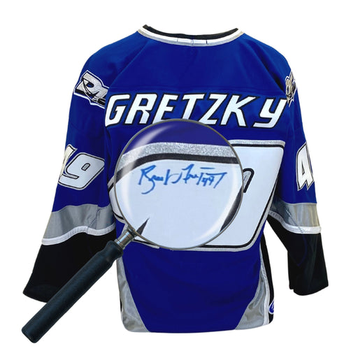 Brent Gretzky Signed Danbury Trashers Blue Game Model Jersey - Frameworth Sports Canada 